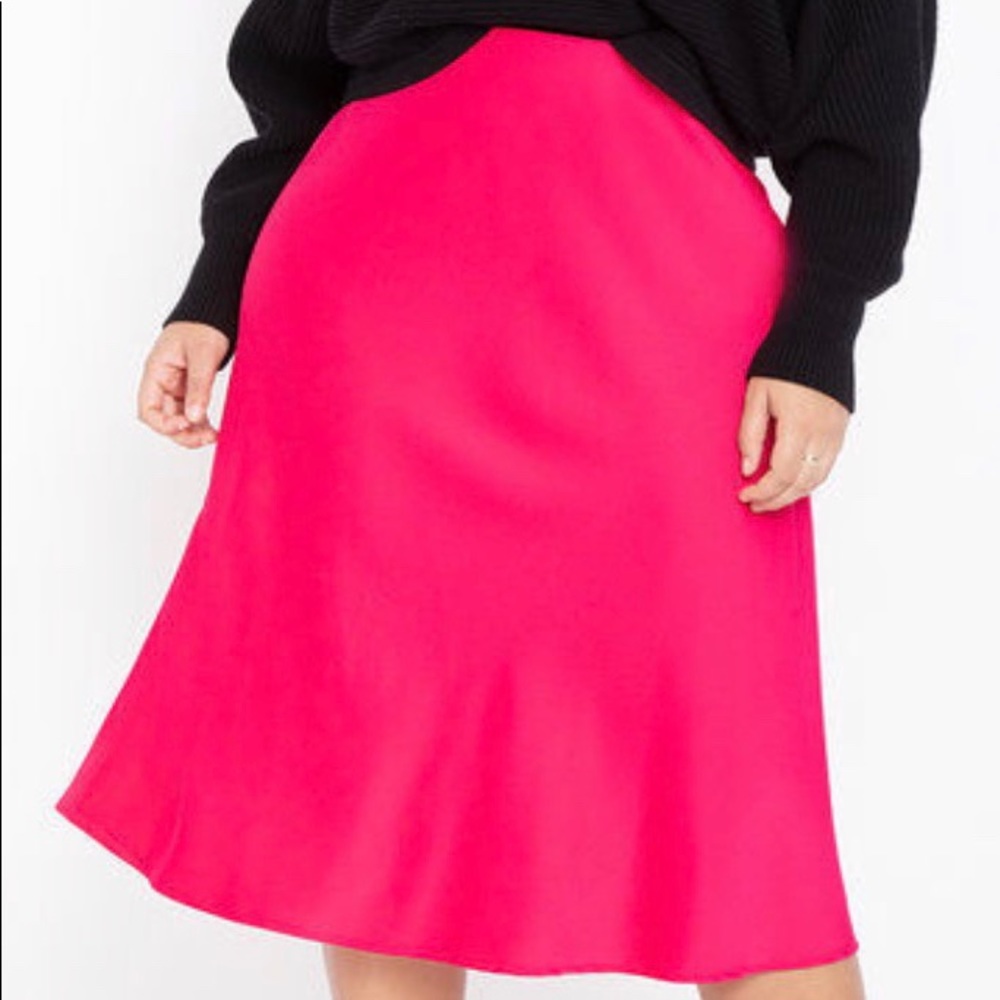 ELOQUII Magenta Satin Midi Skirt